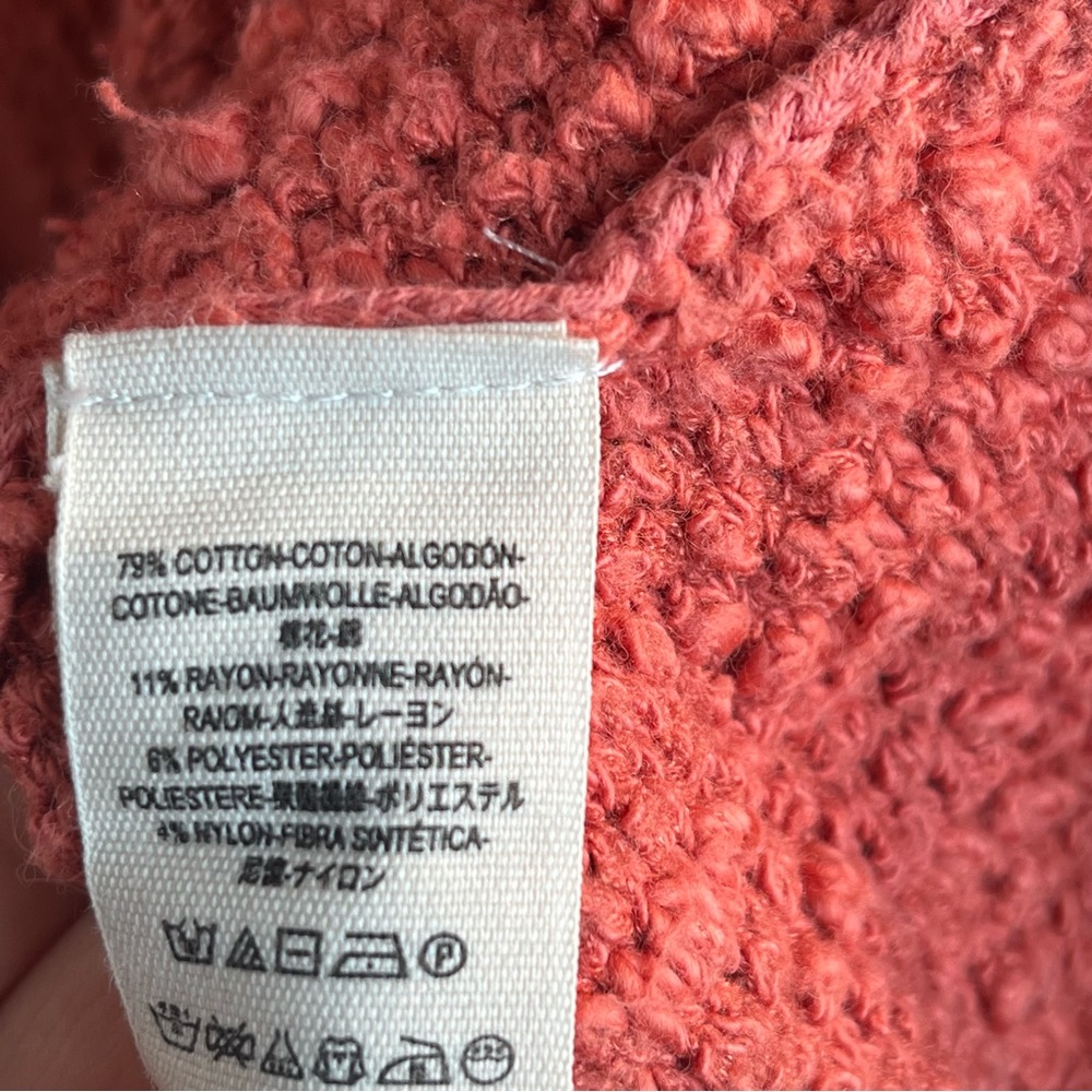 Free People Sz XS The Big Easy Cropped Cowl Neck Sweater In Coral Textured - Picture 12 of 16